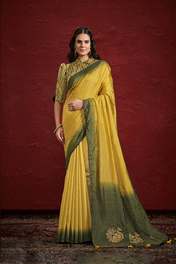 Green Natural Crepe Georgette Silk Sequence with Handwork Saree