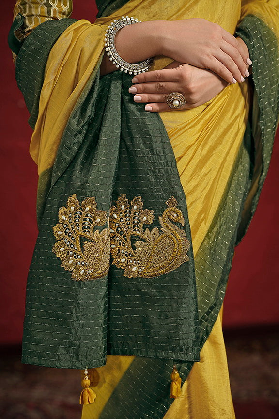 Green Natural Crepe Georgette Silk Sequence with Handwork Saree