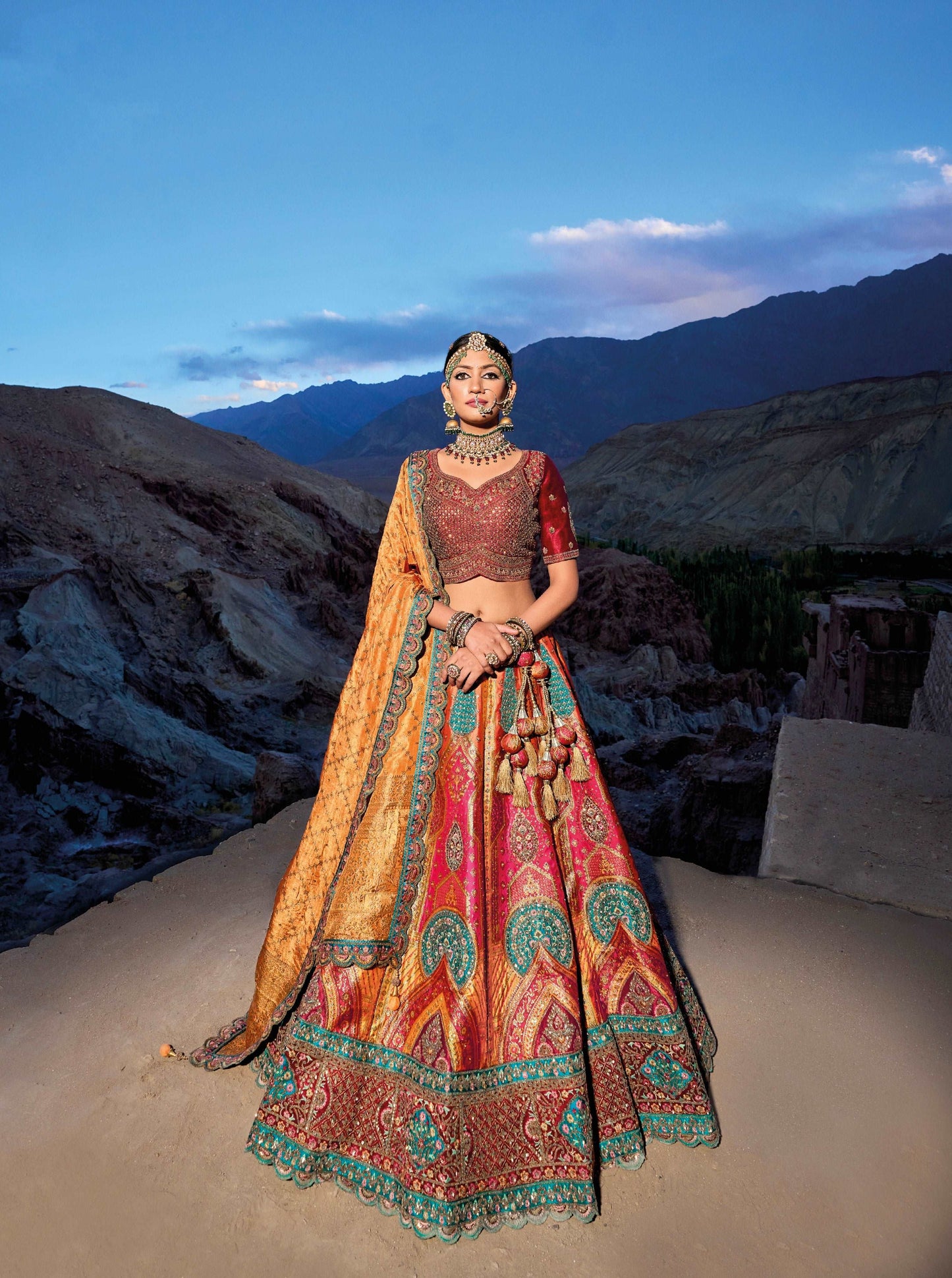 Exquisite Multicolor Banarasi Silk Jacquard Lehenga with Dyeable Gajji Satin Blouse and Georgette Viscose Dupatta - Femenica