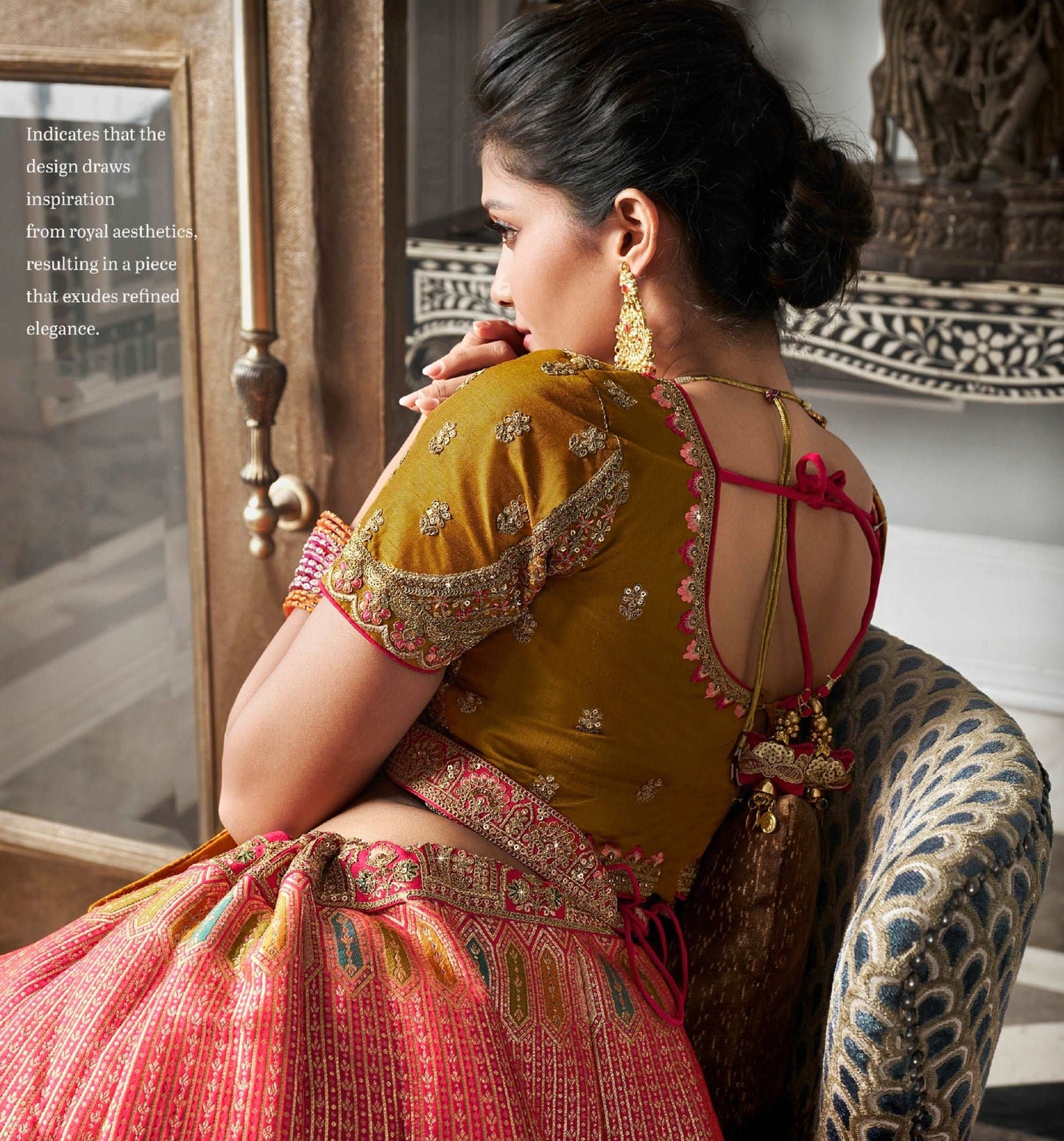 Orange & Gold Banarasi Silk Lehenga Choli with Zarkan Work - Femenica