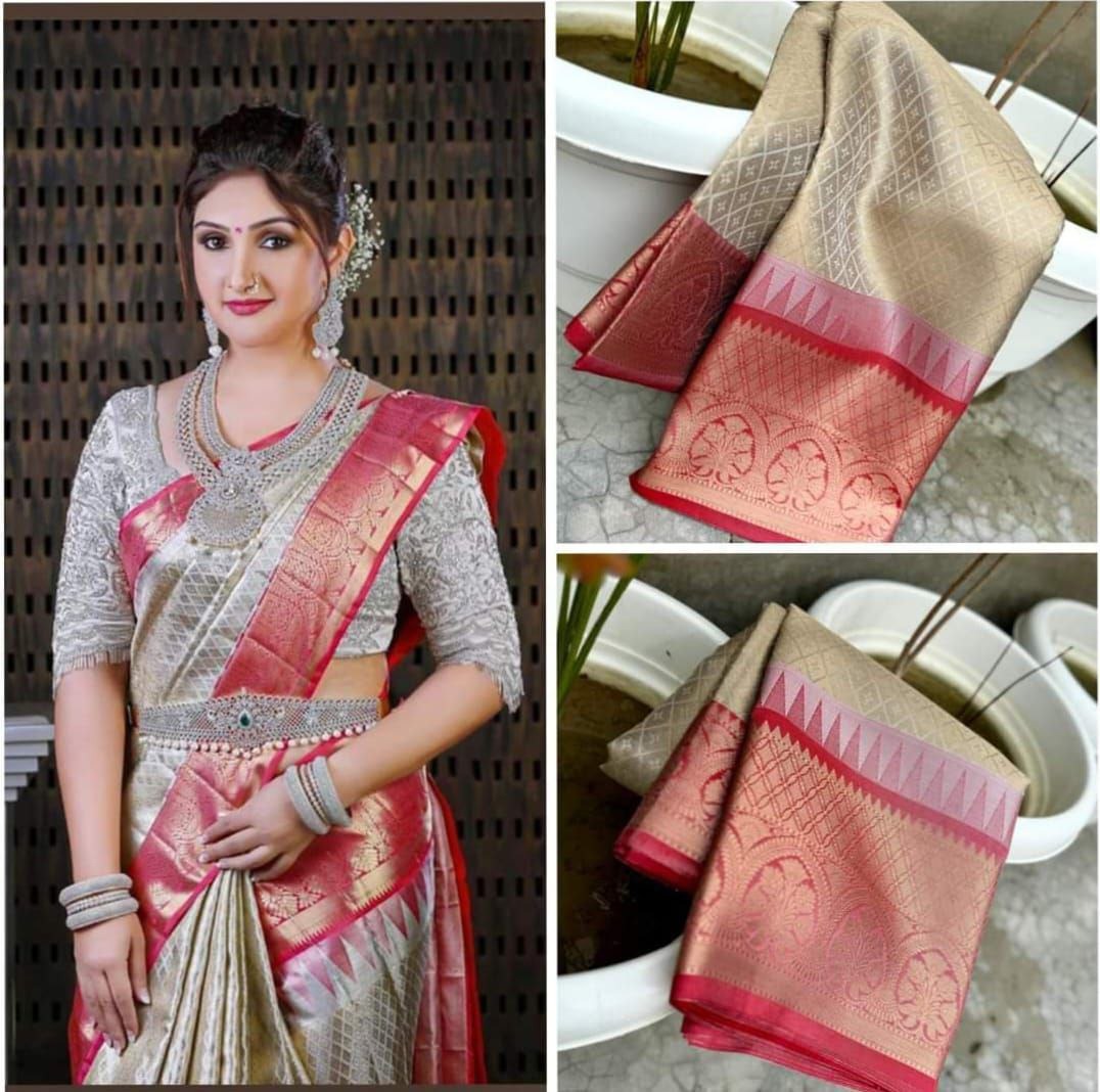 Tissue Silk Bridal Golden Saree - Femenica