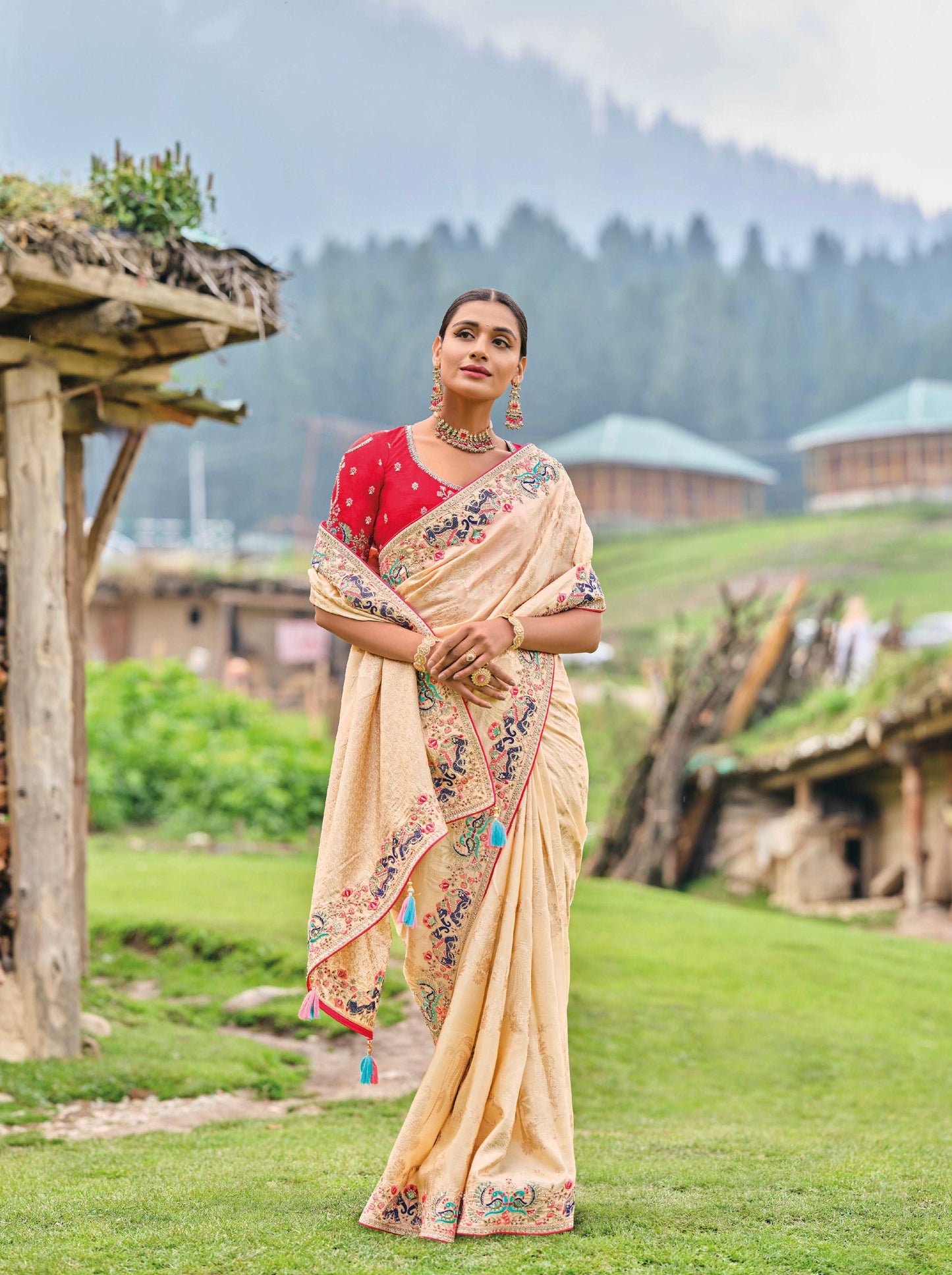 Pink Dola Silk Saree with Heavy Khatli Embroidery - Femenica