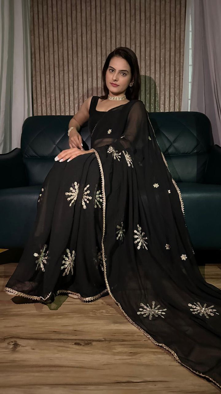 Stunnig Black Georgette Saree - Femenica