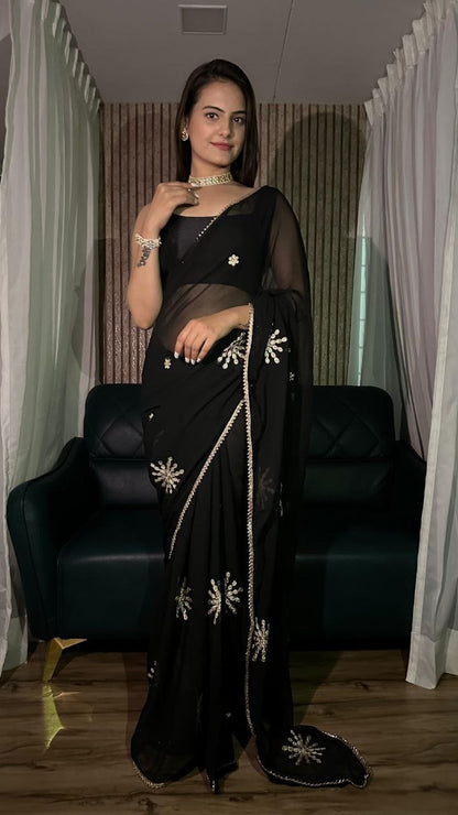 Stunnig Black Georgette Saree - Femenica