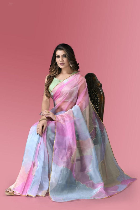 Multicolored Fancy Organza Saree - Femenica