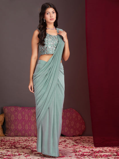 Sky Blue Colour Ready-to-Wear Saree with Embroidered Designer Blouse