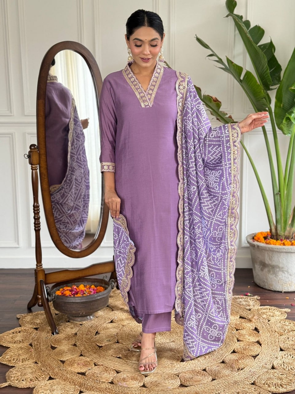 Viscose Chanderi Embroidered Suit | Elegant Ethnic Wear by Femenica - Femenica