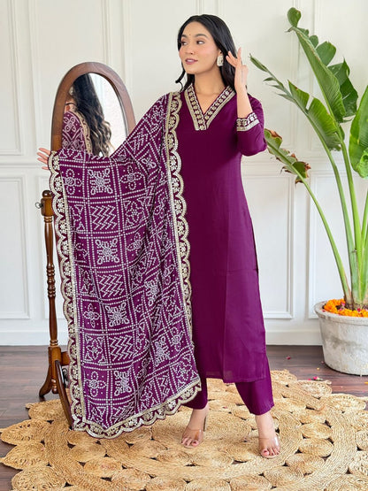 Viscose Chanderi Embroidered Suit | Elegant Ethnic Wear by Femenica - Femenica