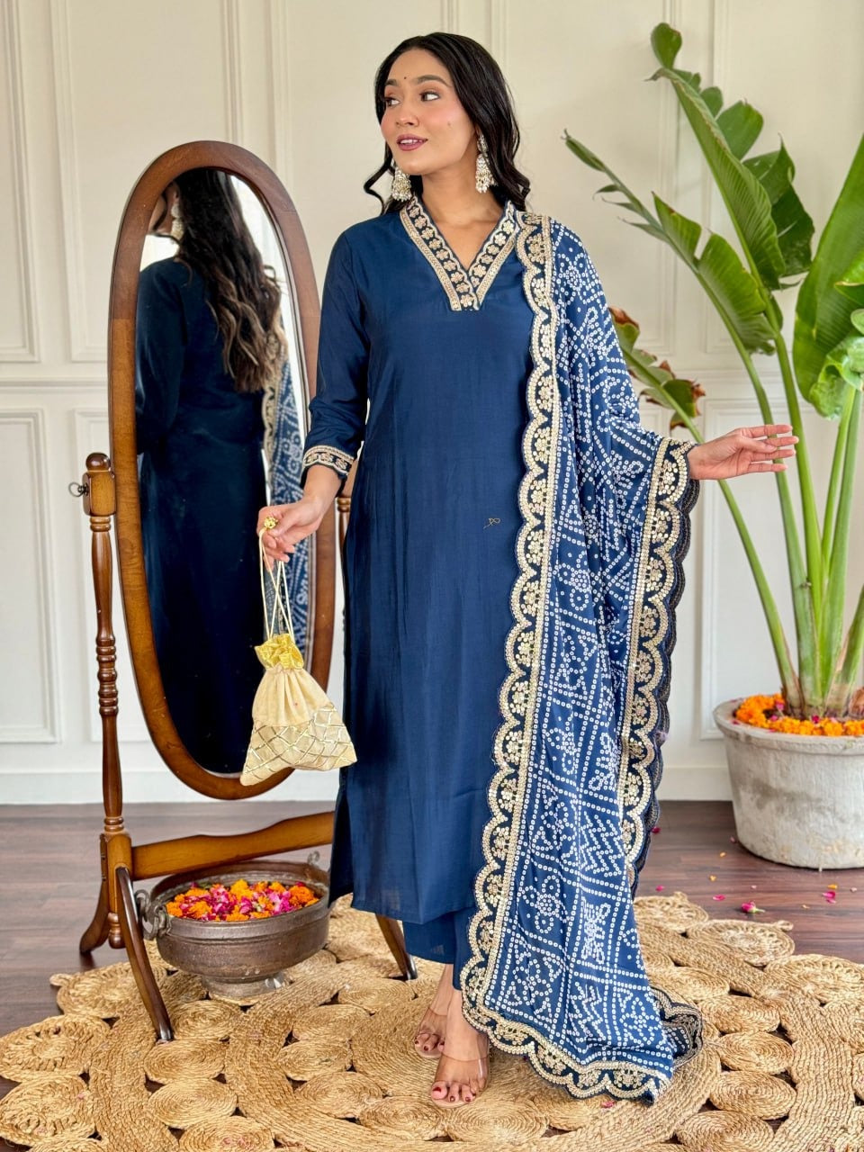 Viscose Chanderi Embroidered Suit | Elegant Ethnic Wear by Femenica - Femenica