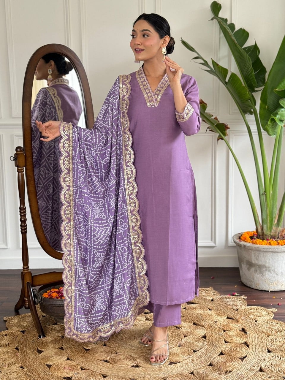 Viscose Chanderi Embroidered Suit | Elegant Ethnic Wear by Femenica - Femenica