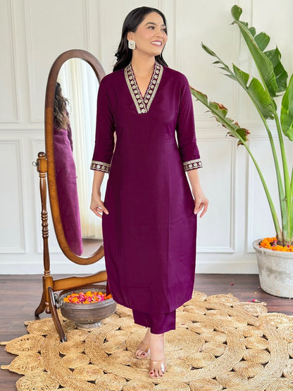 Viscose Chanderi Embroidered Suit | Elegant Ethnic Wear by Femenica - Femenica