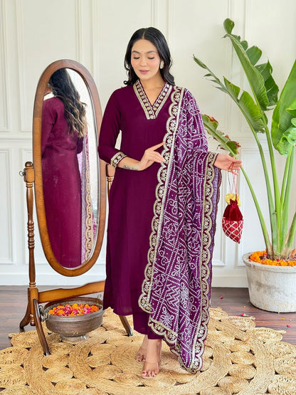 Viscose Chanderi Embroidered Suit | Elegant Ethnic Wear by Femenica - Femenica