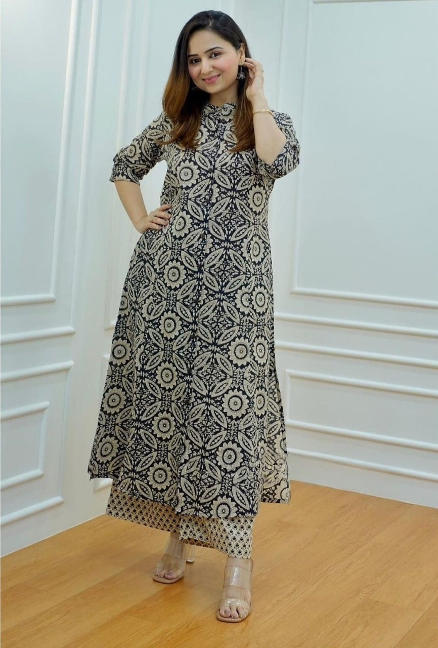 Printed Black Cotton Kurti | Comfortable and Stylish Wear by Femenica - Femenica