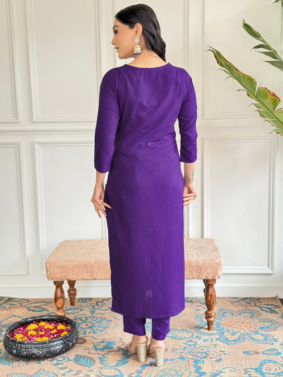 Elegant Embroidered Viscose Rayon Purple Suit | Stylish Ethnic Wear - Femenica