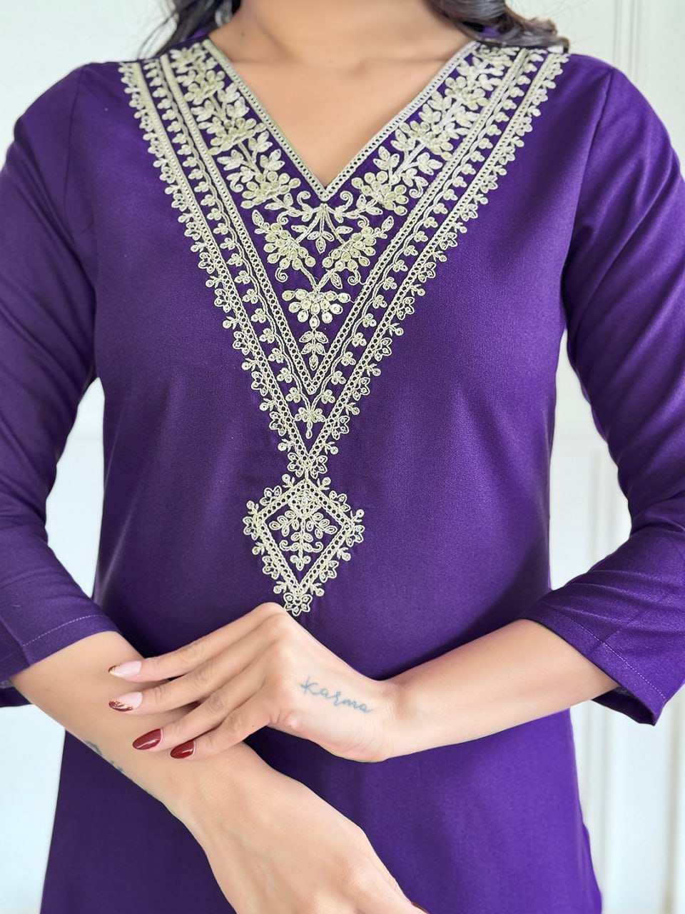 Elegant Embroidered Viscose Rayon Purple Suit | Stylish Ethnic Wear - Femenica