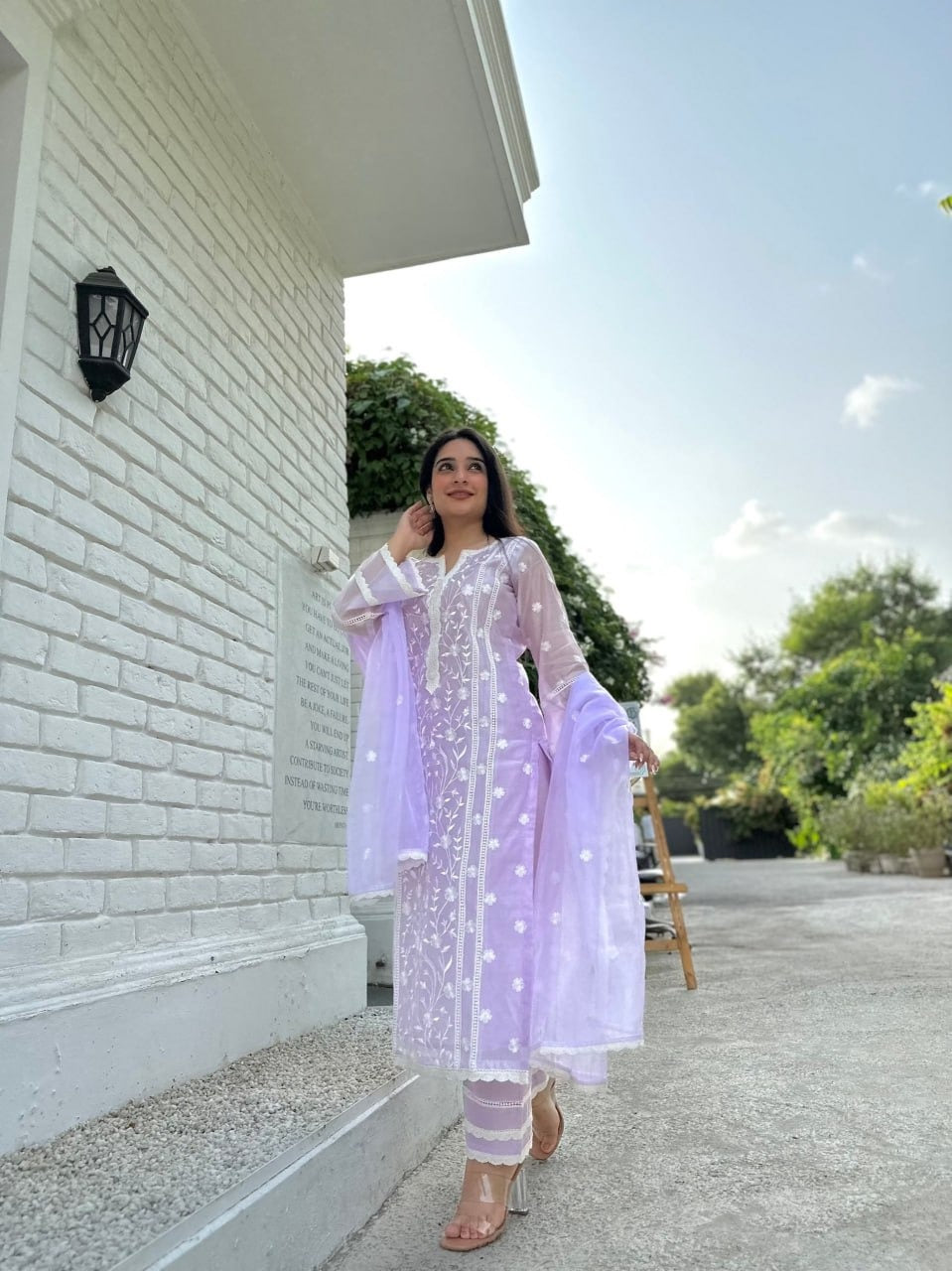 Elegant White Organza Suit | Light and Luxurious Ethnic Wear by Femenica - Femenica