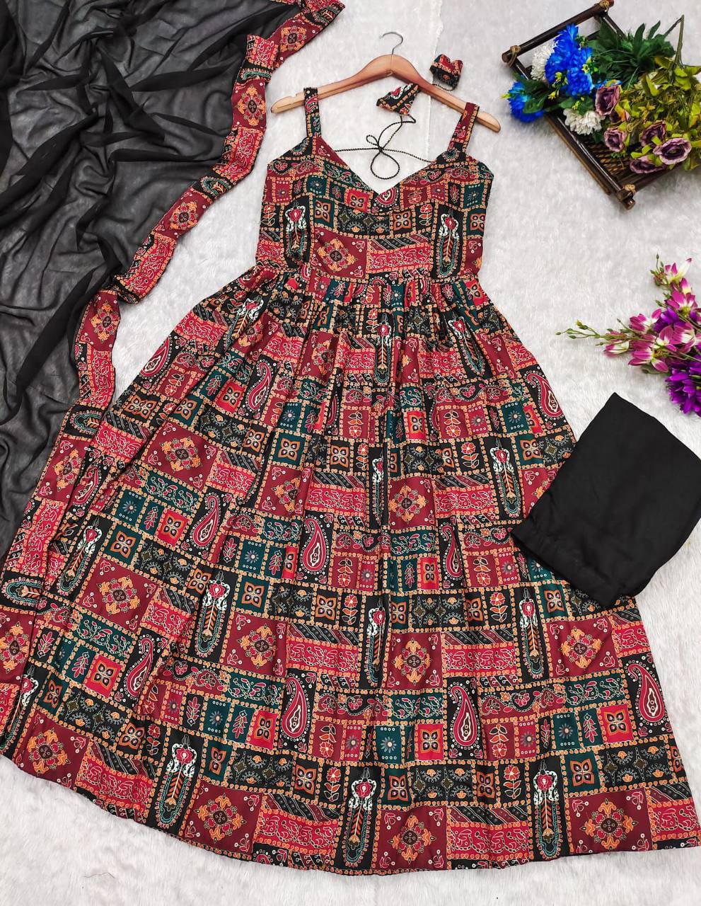 Red Printed Cotton Gown | Comfortable and Stylish Ethnic Wear - Femenica