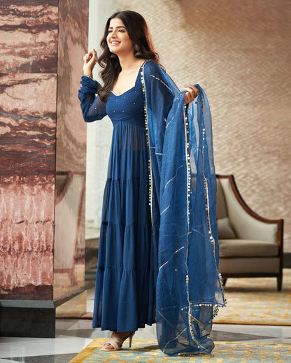 Graceful Blue Georgette Anarkali Gown by Femenica | Perfect Elegance - Femenica