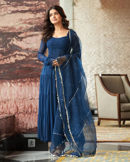 Graceful Blue Georgette Anarkali Gown by Femenica | Perfect Elegance - Femenica