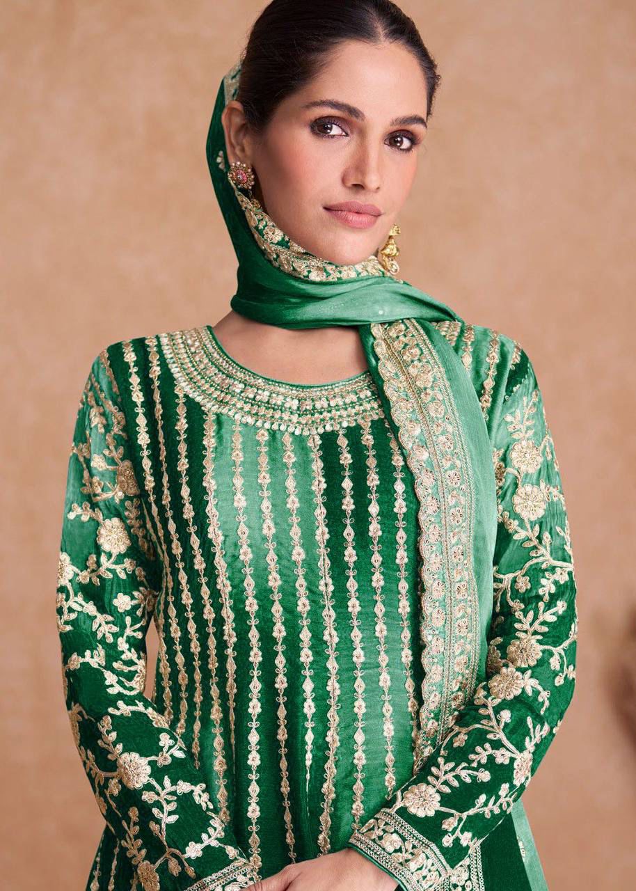 Exquisite Chinnon Silk Embroidered Suit by Femenica | Perfect Elegance