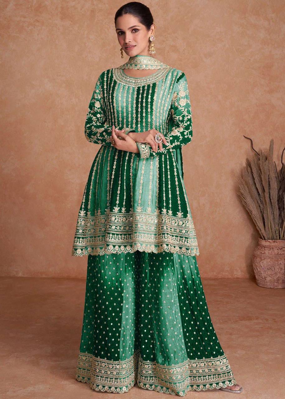 Exquisite Chinnon Silk Embroidered Suit by Femenica | Perfect Elegance