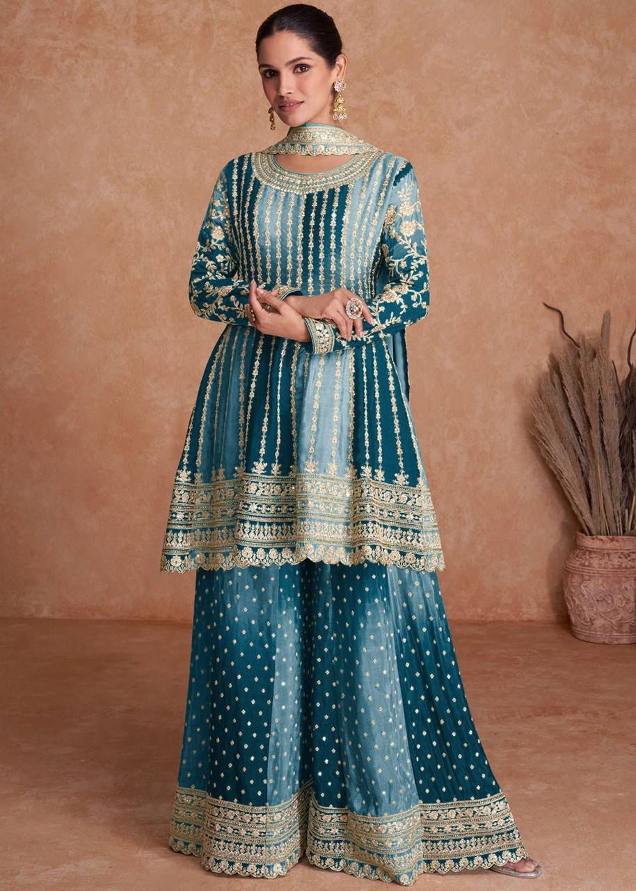 Exquisite Chinnon Silk Embroidered Suit by Femenica | Perfect Elegance