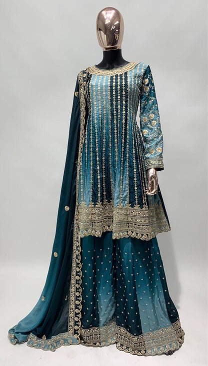 Exquisite Chinnon Silk Embroidered Suit by Femenica | Perfect Elegance