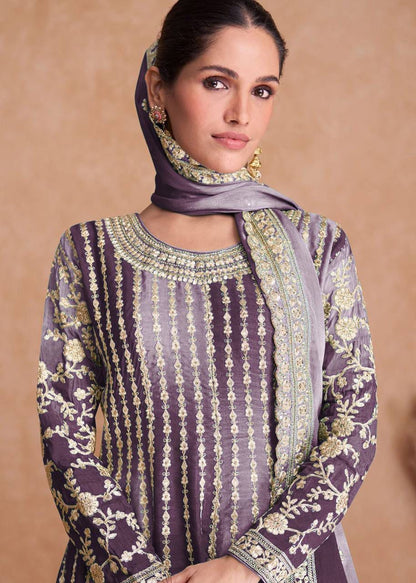 Exquisite Chinnon Silk Embroidered Suit by Femenica | Perfect Elegance