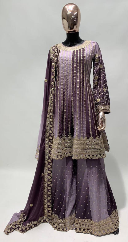 Exquisite Chinnon Silk Embroidered Suit by Femenica | Perfect Elegance