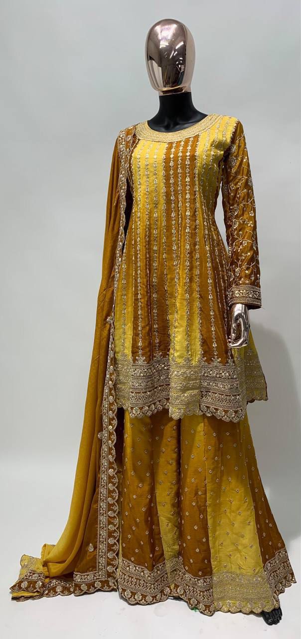 Exquisite Chinnon Silk Embroidered Suit by Femenica | Perfect Elegance