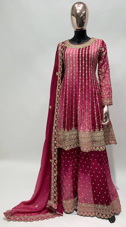 Exquisite Chinnon Silk Embroidered Suit by Femenica | Perfect Elegance