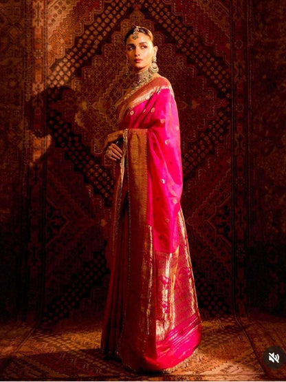 Alia Bhatt Style Silk Saree with Jacquard work - Femenica