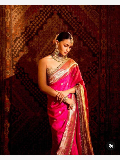 Alia Bhatt Style Silk Saree with Jacquard work - Femenica