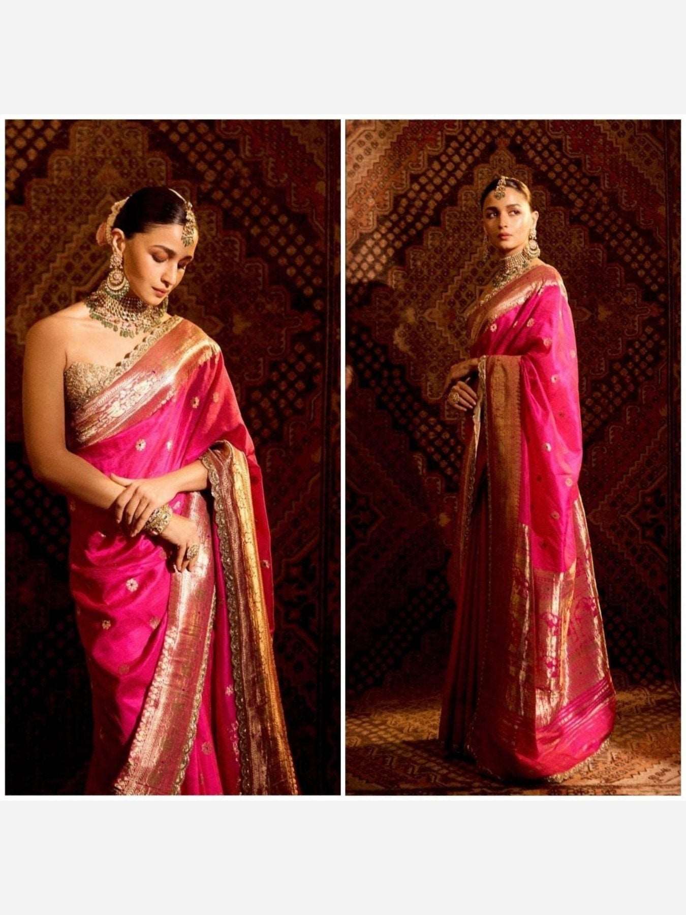 Alia Bhatt Style Silk Saree with Jacquard work - Femenica