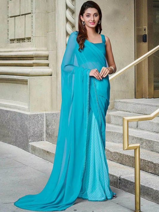 Sky Blue Georgette Saree - Femenica