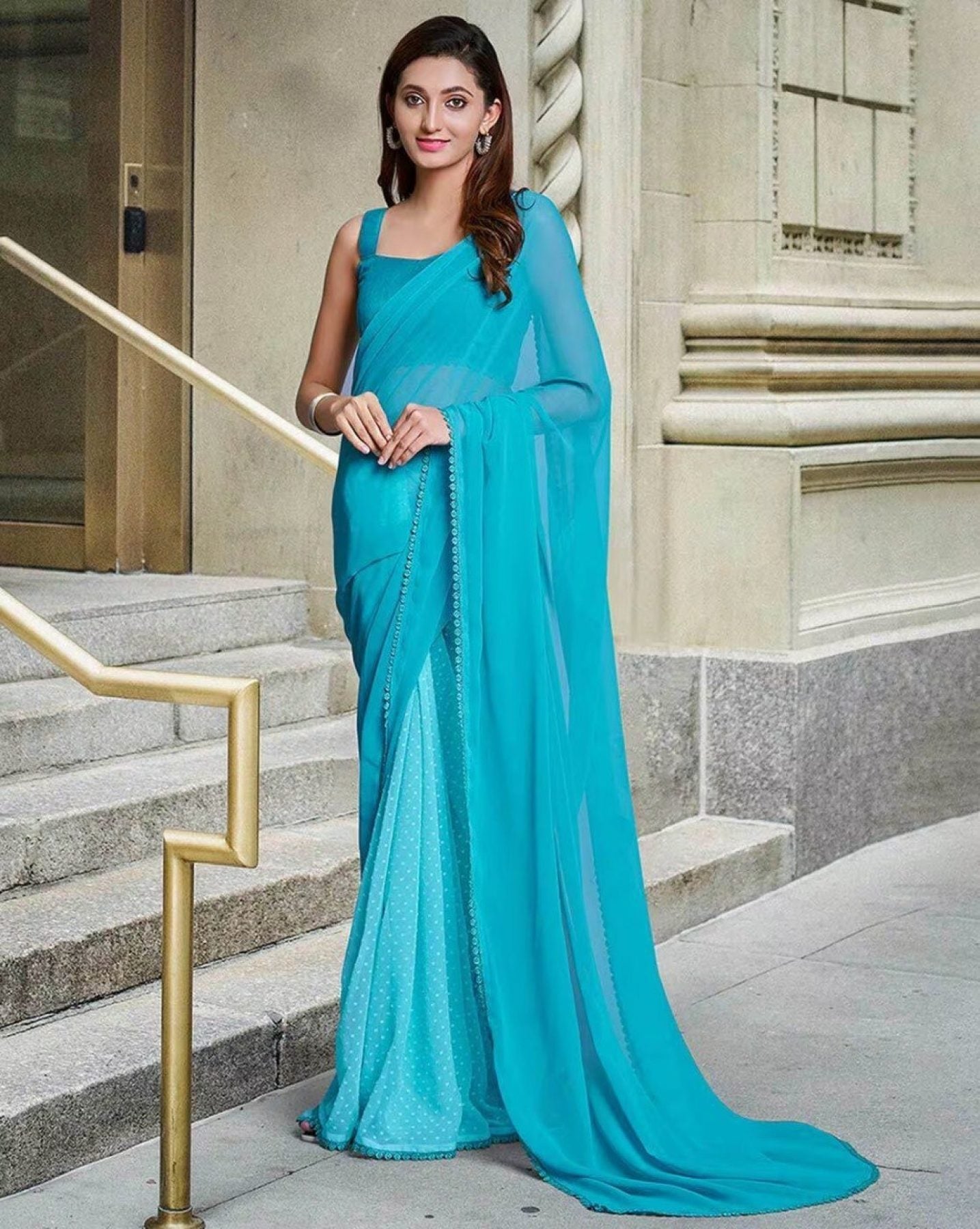 Sky Blue Georgette Saree - Femenica