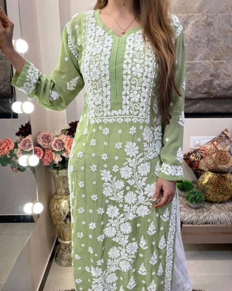 Femenica Fancy Beautiful Chikankari Embroidery Work Long Kurti with Palazzo | Elegant Ethnic Wear for Every Occasion - Femenica