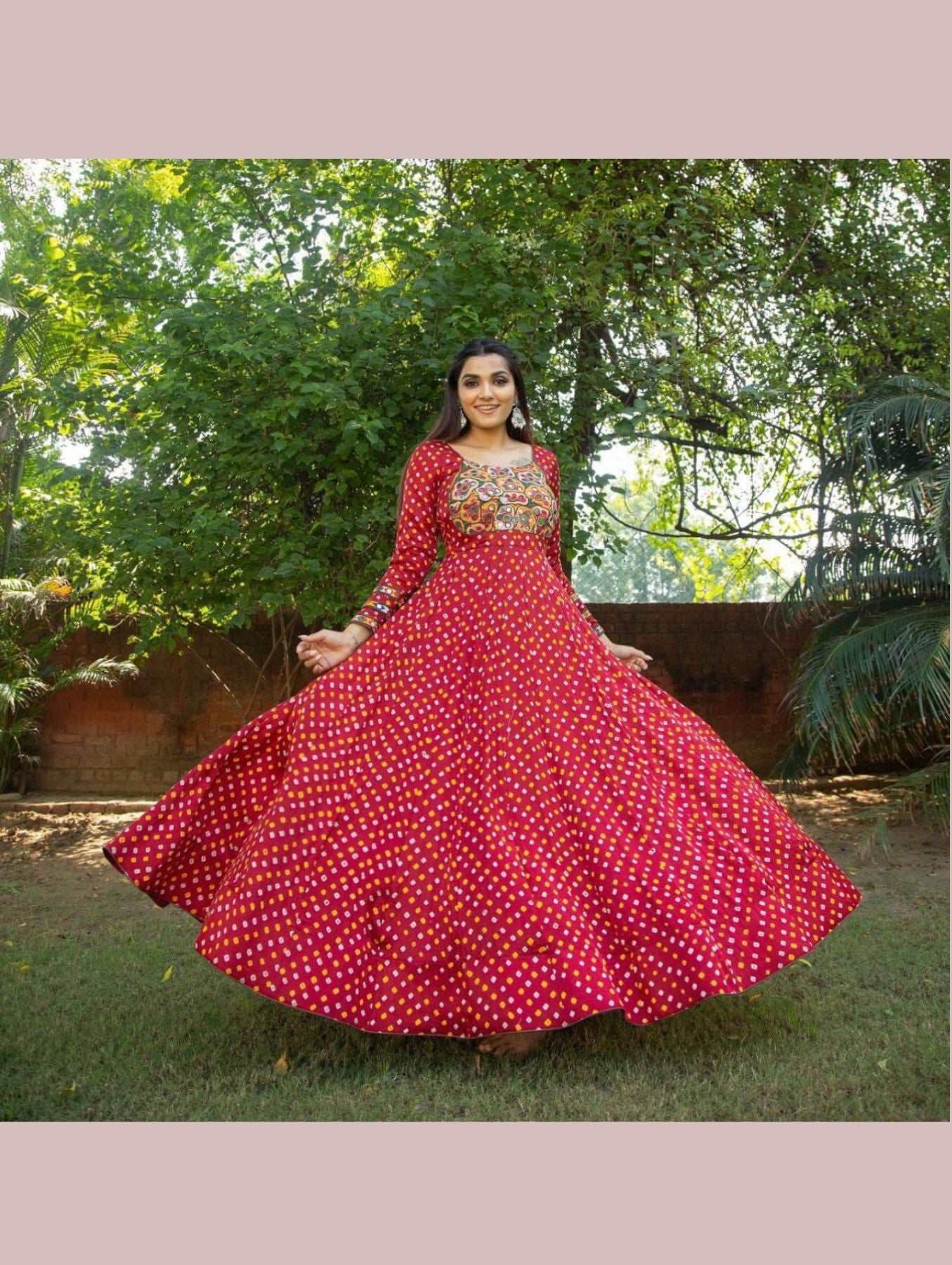 Digital Printed Red Anarkali Gown - Femenica