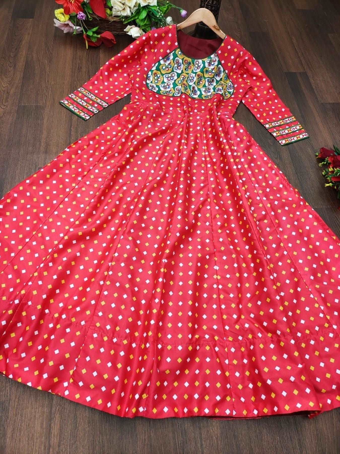 Digital Printed Red Anarkali Gown - Femenica