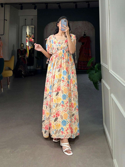 Georgette Floral Print Gown - Femenica