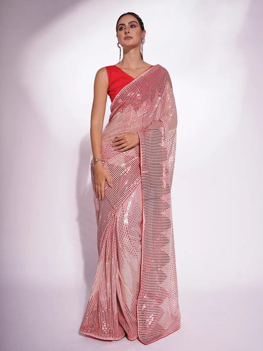 Sequence Embroidery work Georgette Saree - Femenica