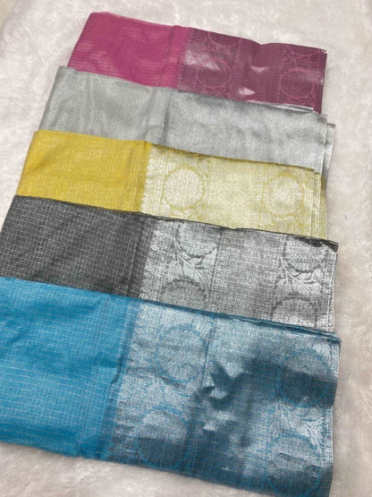 Grey Shining Tissue Silk Saree - Femenica