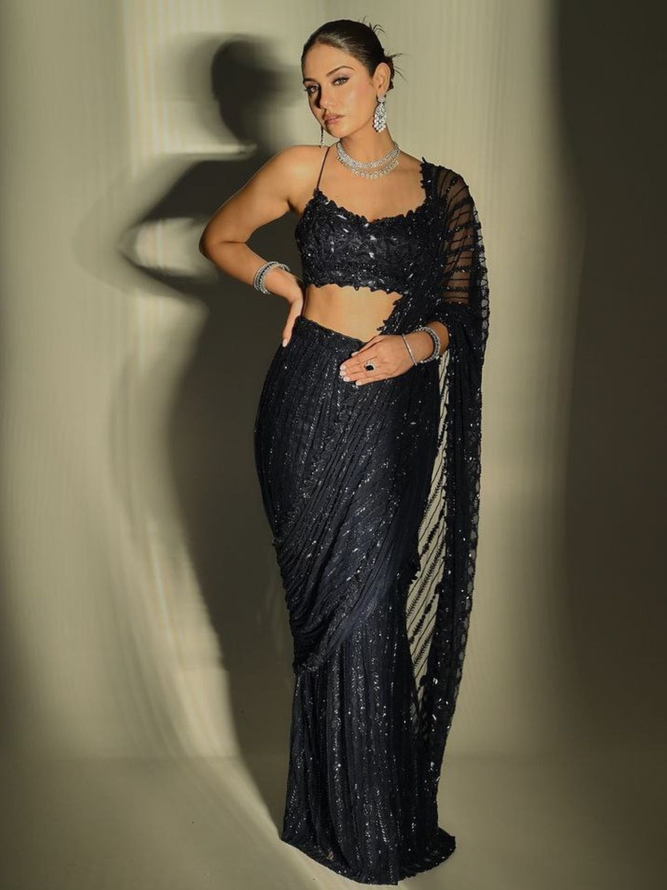 Black Color Mono Net Bollywood Saree - Femenica