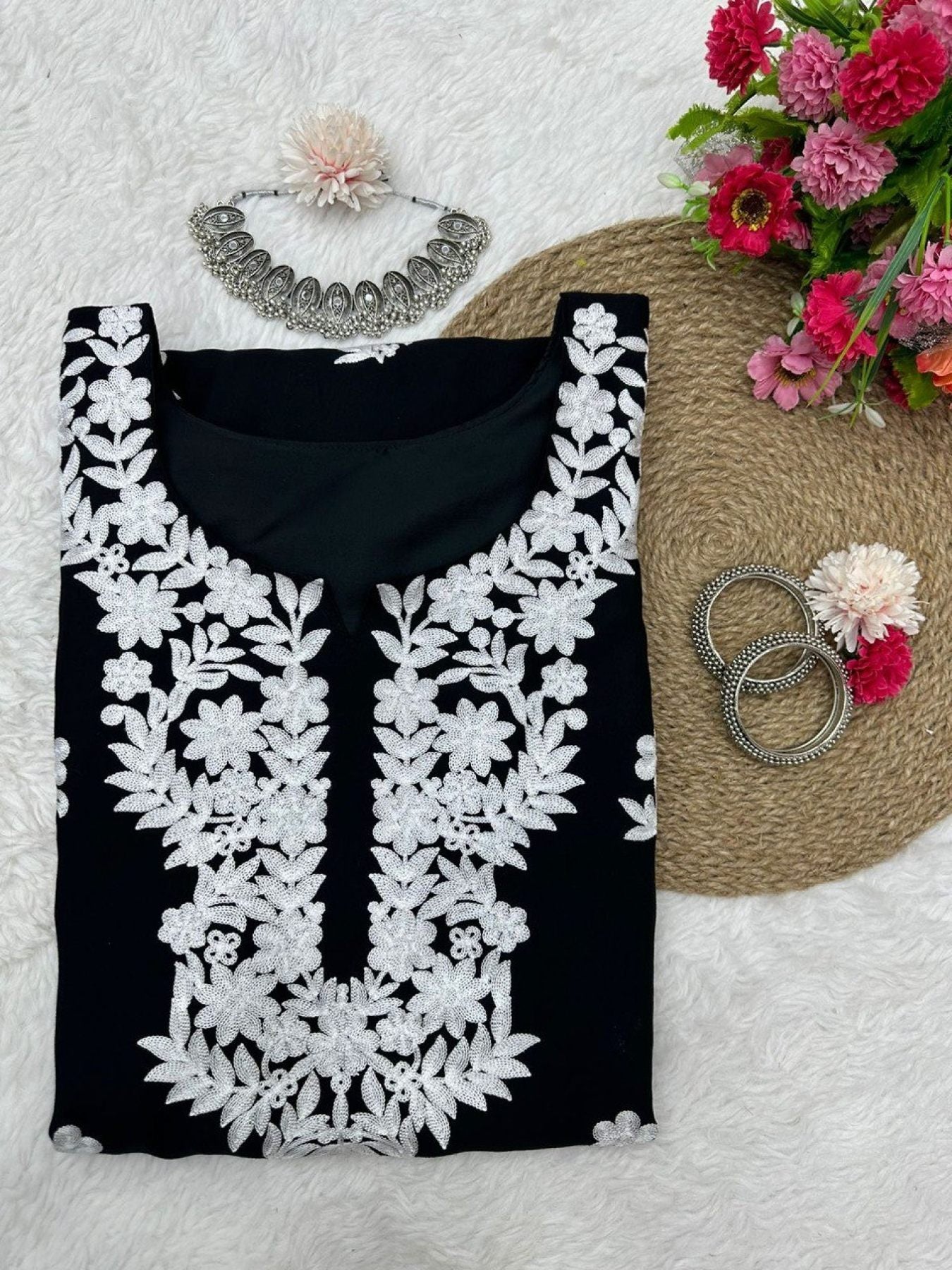 Femenica Black Chikankari Rayon Kurti | Elegant Handcrafted Embroidery for Everyday Style - Femenica