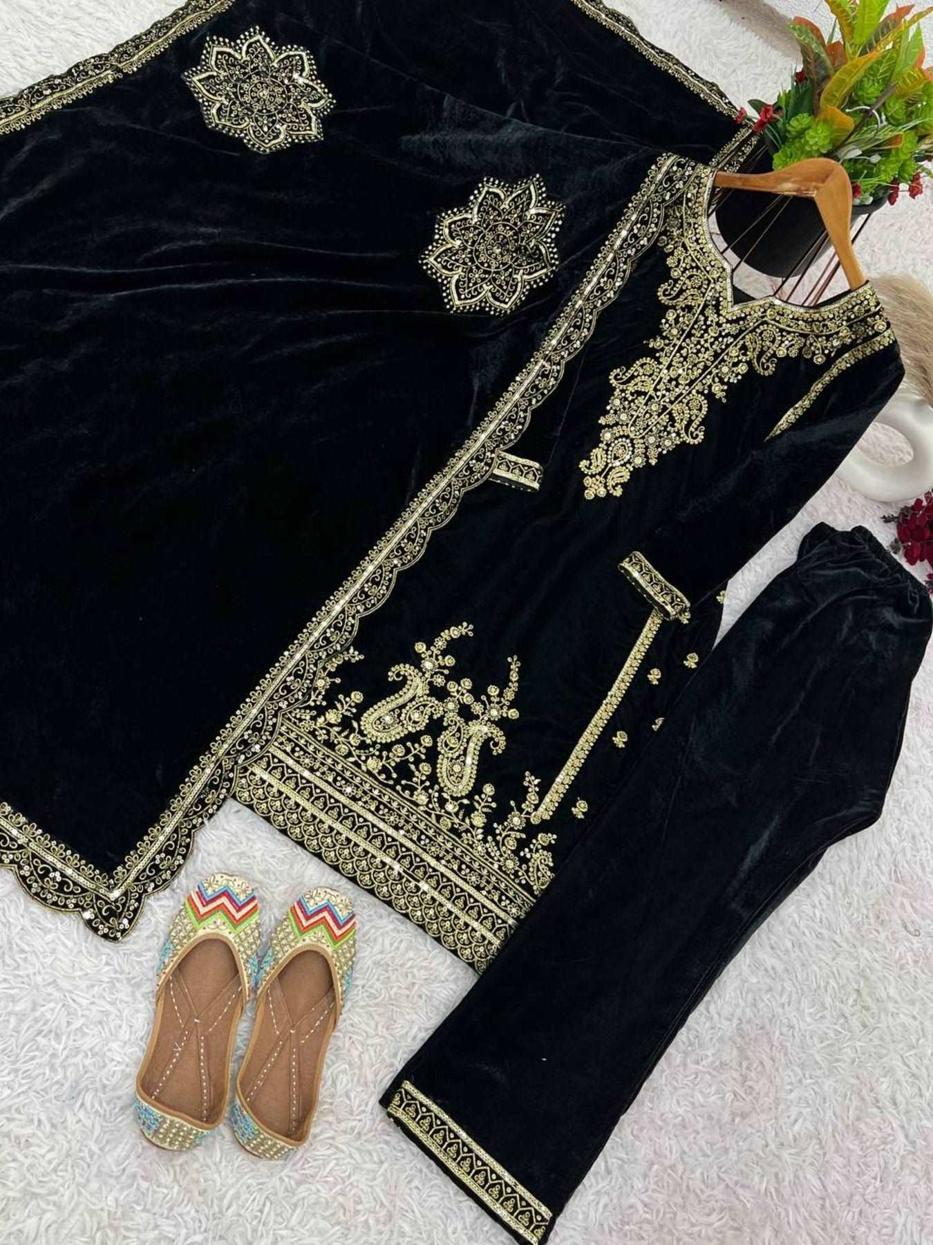 Black Color Embroidered Suit - Femenica