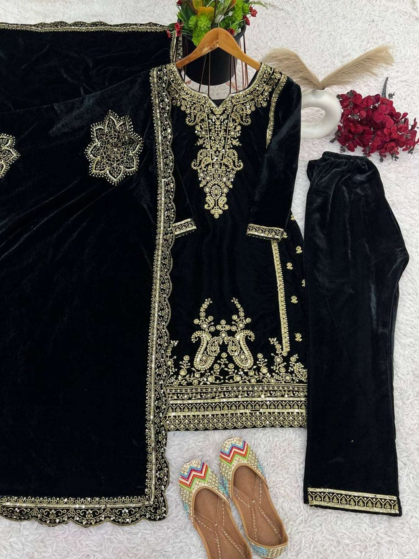 Black Color Embroidered Suit - Femenica