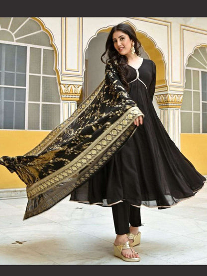 Black Georgette Anarkali Kurti - Femenica