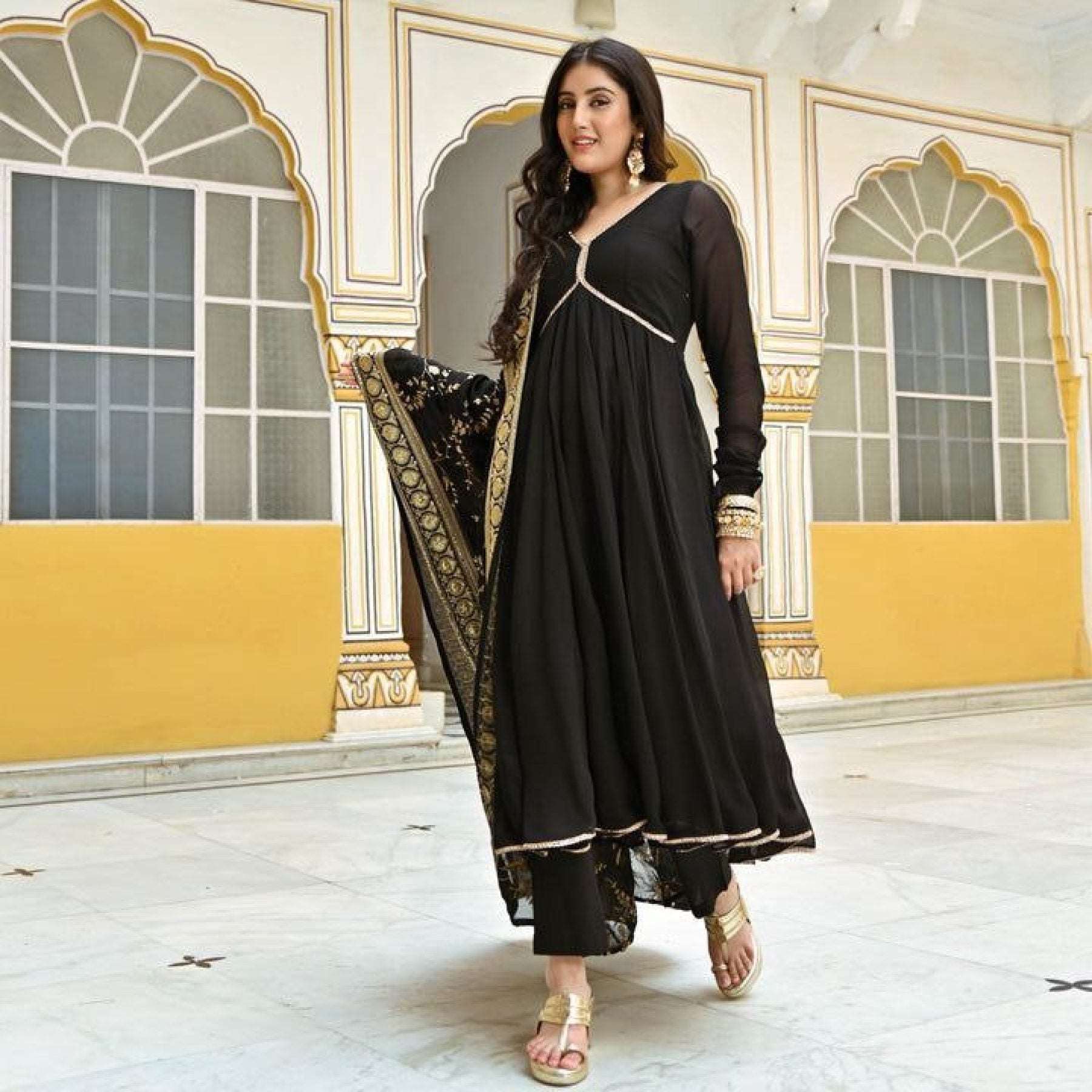 Black Georgette Anarkali Kurti - Femenica