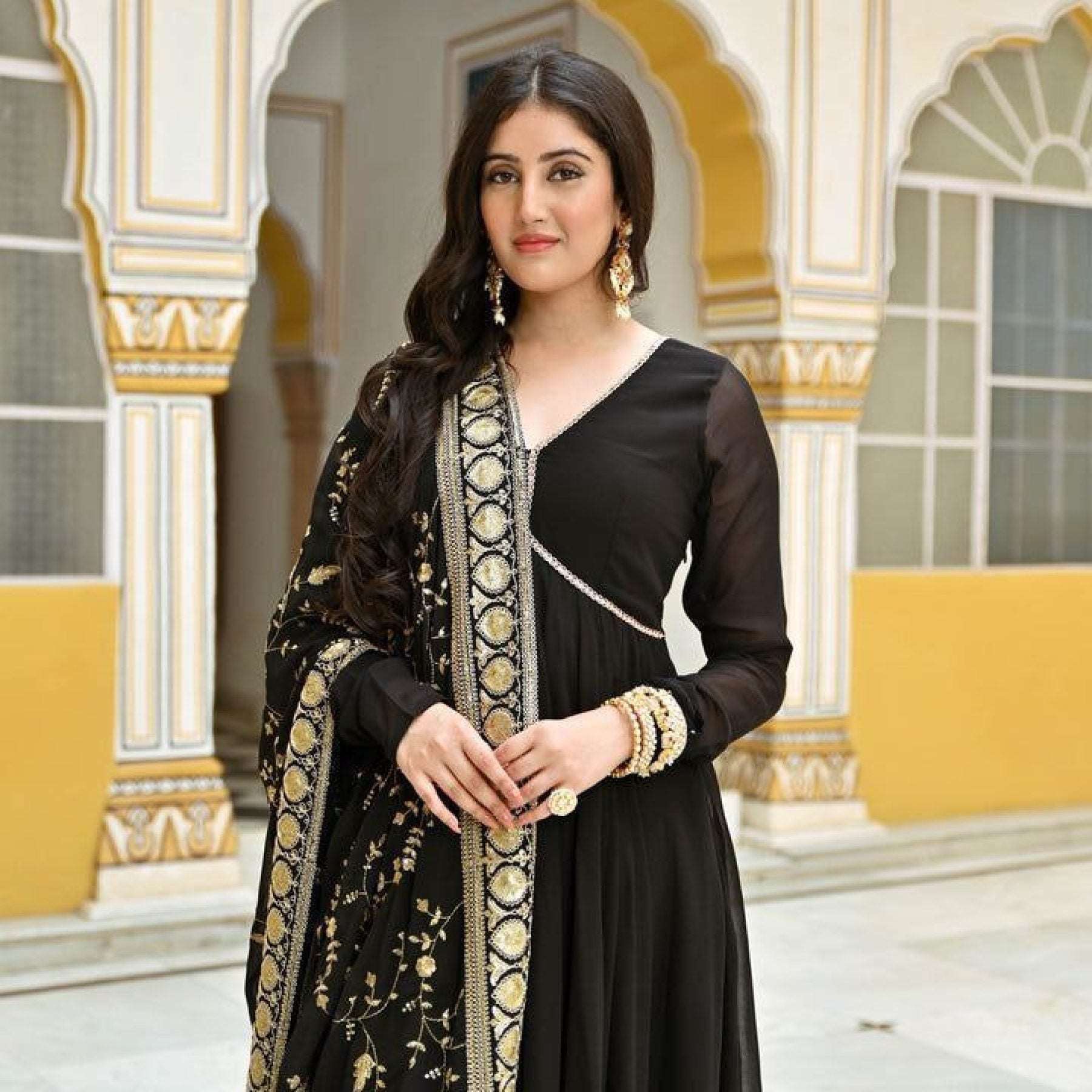 Black Georgette Anarkali Kurti - Femenica