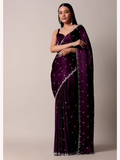 Rangoli Silk Embroidered Purple Saree - Femenica